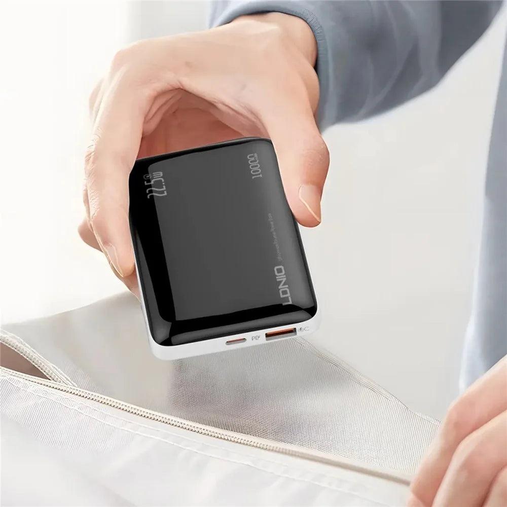 LDNIO PQ25 10000mAh Ultra Thin Power Bank 22.5W Fast Charging Dual Port USB-C+USB-A PD 20W Portable Charger - Black - 6