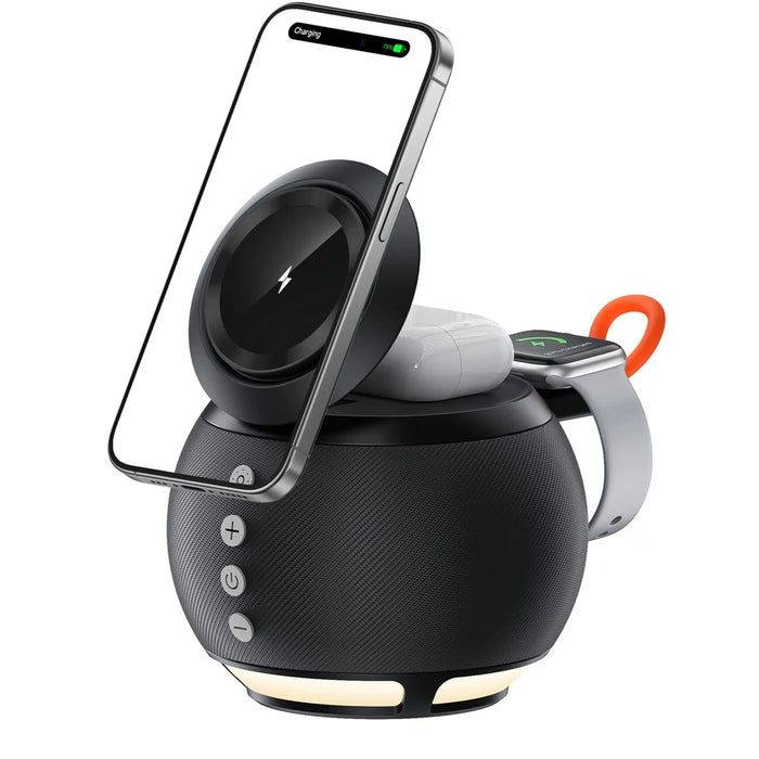 HT-571 5-in-1 15W Magnetic Wireless Charger with Bluetooth-compatible Speaker Charging Stand for Phone Watch Earbuds - Black - 2