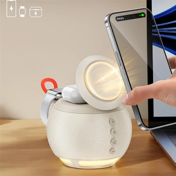 HT-571 5-in-1 15W Magnetic Wireless Charger with Bluetooth-compatible Speaker Charging Stand for Phone Watch Earbuds - Black - 5