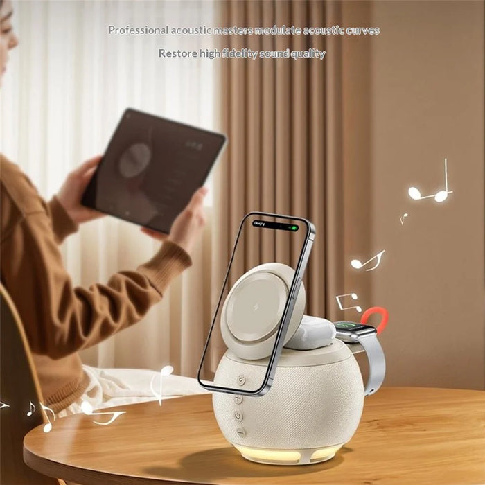 HT-571 5-in-1 15W Magnetic Wireless Charger with Bluetooth-compatible Speaker Charging Stand for Phone Watch Earbuds - Black - 6