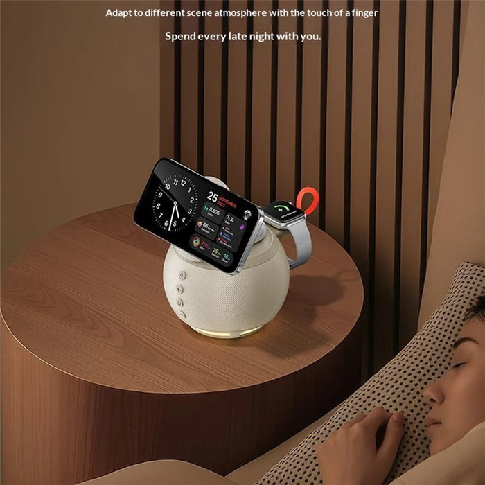 HT-571 5-in-1 15W Magnetic Wireless Charger with Bluetooth-compatible Speaker Charging Stand for Phone Watch Earbuds - Black - 7