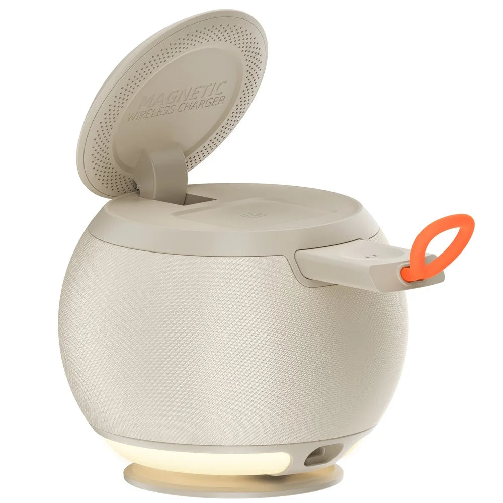 HT-572 5-in-1 15W Magnetic Wireless Charger with Bluetooth-compatible Speaker Night Light Charging Stand - Beige - 2