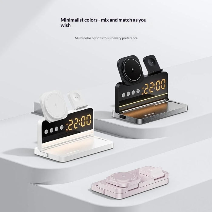 HT-568 3-in-1 Wireless Charger Stand 15W Magnetic Fast Charging Station Clock Desk Lamp for iPhone Watch AirPods - Black - 4