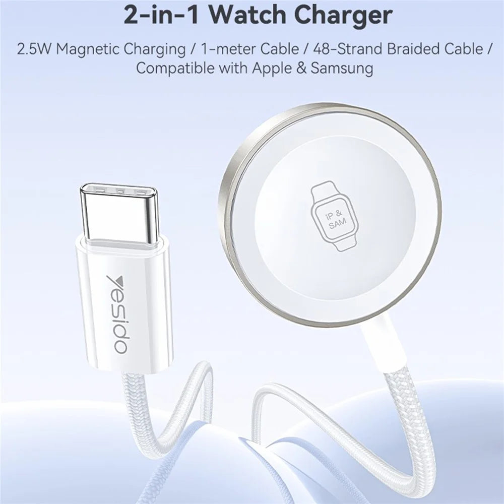 YESIDO DS42 2-in-1 Wireless Watch Charger 2.5W Magnetic Charging Dock for Samsung Galaxy iWatch - White - 2