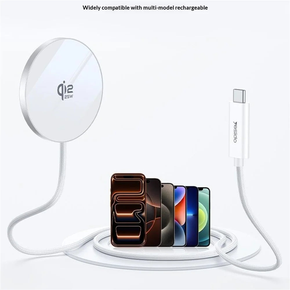 YESIDO DS41 Qi2.2 25W Desktop Wireless Charger 5mm Ultra Thin Magnetic Charging Pad - White - 7