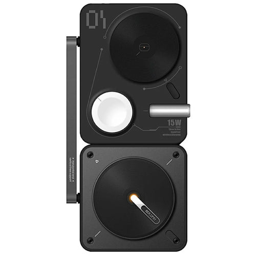 AULUMU M01 4-in-1 Wireless Charging Station Foldable Magnetic Wireless Charger Stand for iPhone Apple Watch AirPods iPad - Black - 1