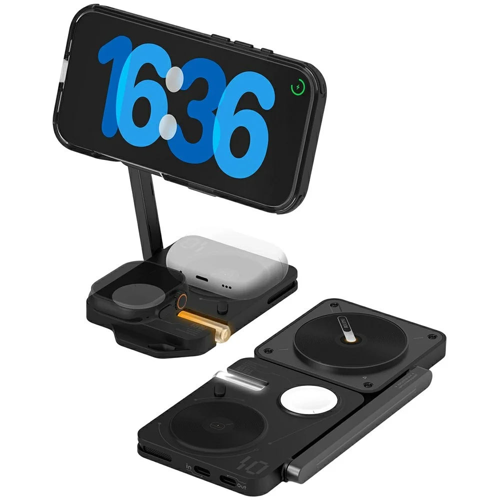 AULUMU M01 4-in-1 Wireless Charging Station Foldable Magnetic Wireless Charger Stand for iPhone Apple Watch AirPods iPad - Black - 2