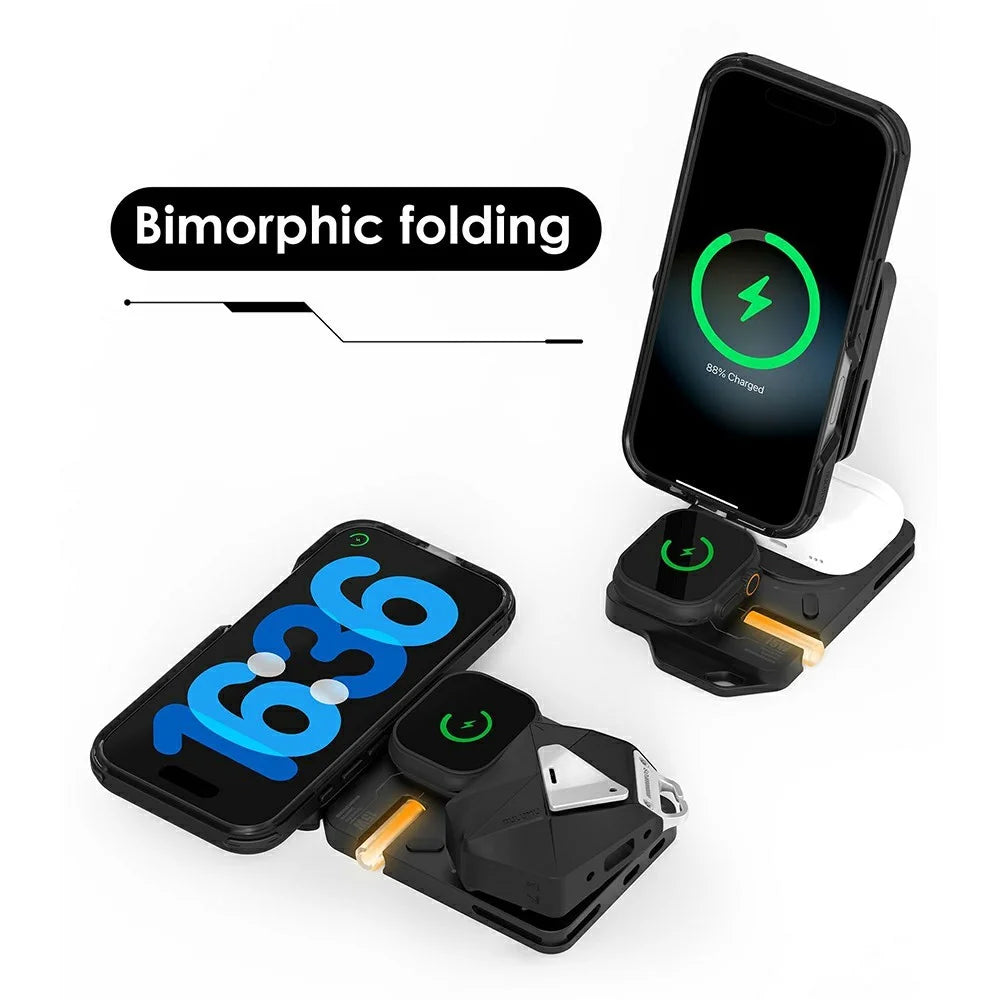 AULUMU M01 4-in-1 Wireless Charging Station Foldable Magnetic Wireless Charger Stand for iPhone Apple Watch AirPods iPad - Black - 3
