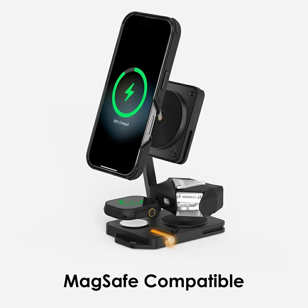 AULUMU M01 4-in-1 Wireless Charging Station Foldable Magnetic Wireless Charger Stand for iPhone Apple Watch AirPods iPad - Black - 4