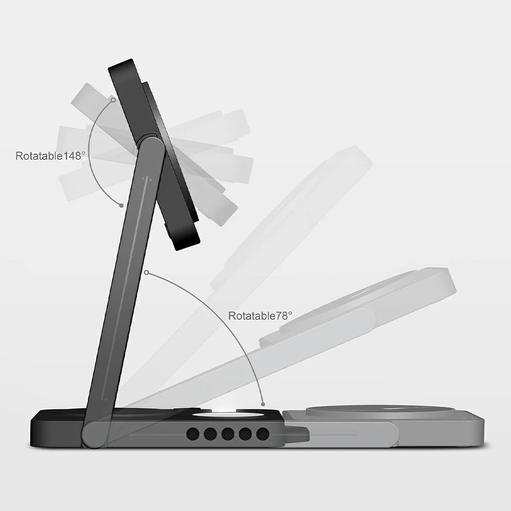 AULUMU M01 4-in-1 Wireless Charging Station Foldable Magnetic Wireless Charger Stand for iPhone Apple Watch AirPods iPad - Black - 7