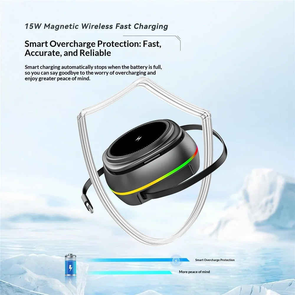 3-in-1 15W Magnetic Charging Station Foldable Charger Stand for Phone Watch Earbuds with Type-C Cable - Gunmetal - 6