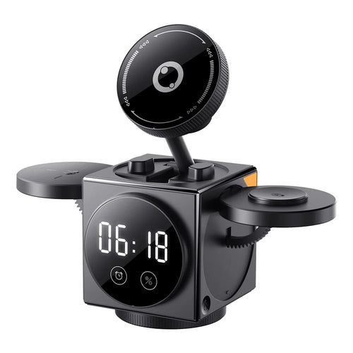 A8 3 in 1 Wireless Charger Magnetic 15W Fast Charging Stand with Clock Night Light for Phone Watch Earbuds - Black - 1