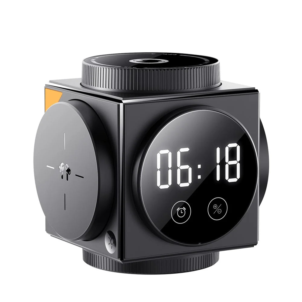 A8 3 in 1 Wireless Charger Magnetic 15W Fast Charging Stand with Clock Night Light for Phone Watch Earbuds - Black - 2