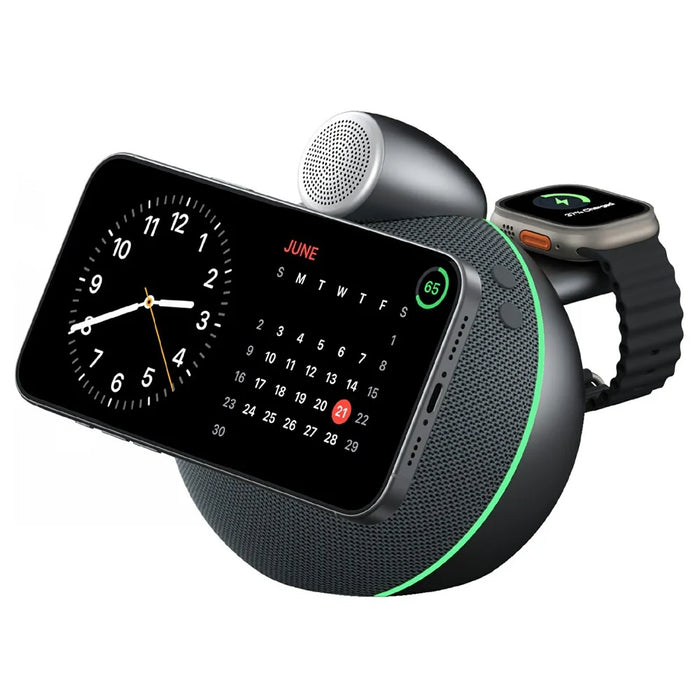 WIWU G042 3 in 1 Qi2.2 25W Wireless Charging Speaker Magnetic Fast Charger for Phone Watch Earbuds - Black - 2