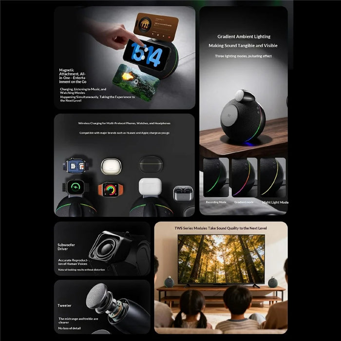 WIWU G042 3 in 1 Qi2.2 25W Wireless Charging Speaker Magnetic Fast Charger for Phone Watch Earbuds - Black - 3