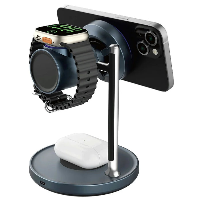WIWU W041 3 in 1 Qi2.2 Magnetic Wireless Charger 25W Fast Charging Station for iPhone Apple Watch AirPods - Black - 3