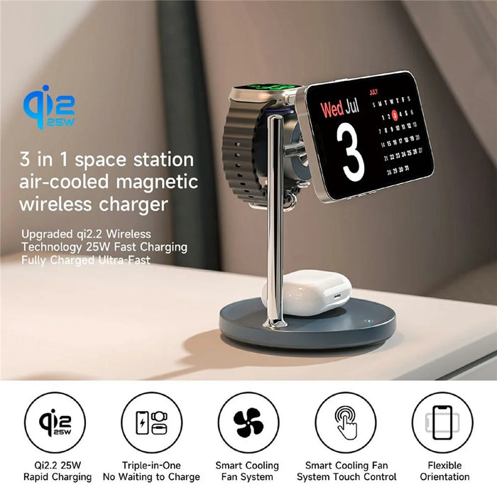 WIWU W041 3 in 1 Qi2.2 Magnetic Wireless Charger 25W Fast Charging Station for iPhone Apple Watch AirPods - Black - 4