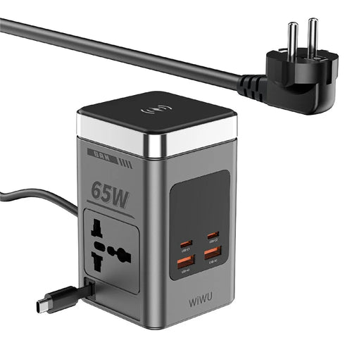 WIWU Wi-W040 10 in 1 65W GaN Fast Charger Wireless Charging Desktop Power Station with AC Outlets, EU Plug - 1