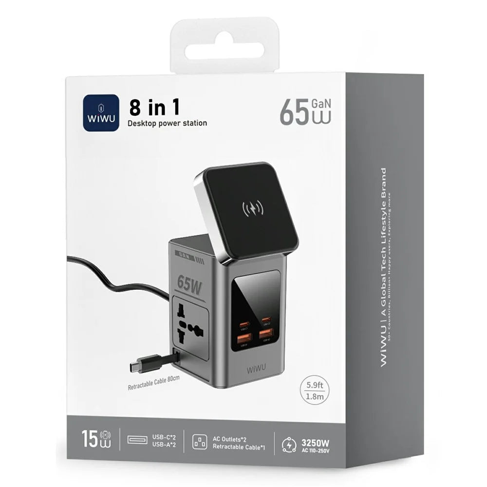 WIWU Wi-W040 10 in 1 65W GaN Fast Charger Wireless Charging Desktop Power Station with AC Outlets, EU Plug - 5