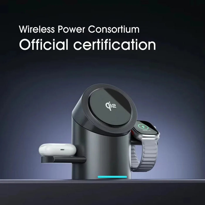 CBT-10 Qi2 15W Magnetic Charging Station 3 in 1 Wireless Charger Auto Rotating for iPhone / AirPods / Apple Watch - Black - 6