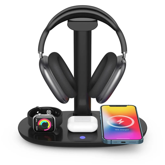 B-15A 4 in 1 Multi-function Charging Dock with Headset Stand Wireless Charging Station for iPhone iWatch AirPods - 5