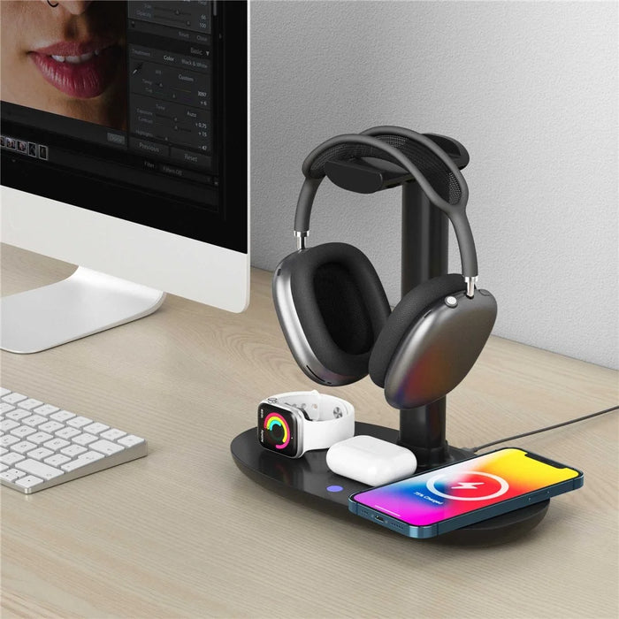 B-15A 4 in 1 Multi-function Charging Dock with Headset Stand Wireless Charging Station for iPhone iWatch AirPods - 7