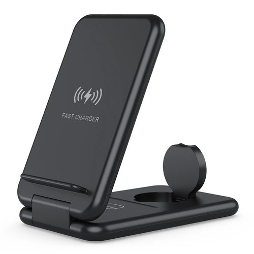 B-13 3-in-1 15W Wireless Charger Cell Phone Stand Holder Foldable Charging Pad for Apple Watch / AirPods - Black - 1