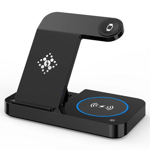 B-18 4 in 1 Folding Charging Dock Magnetic Wireless Charger with USB Output for Smartphone / Smart Watch / Earphones - Black - 1