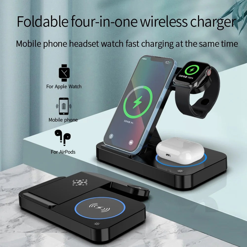 B-18 4 in 1 Folding Charging Dock Magnetic Wireless Charger with USB Output for Smartphone / Smart Watch / Earphones - Black - 2