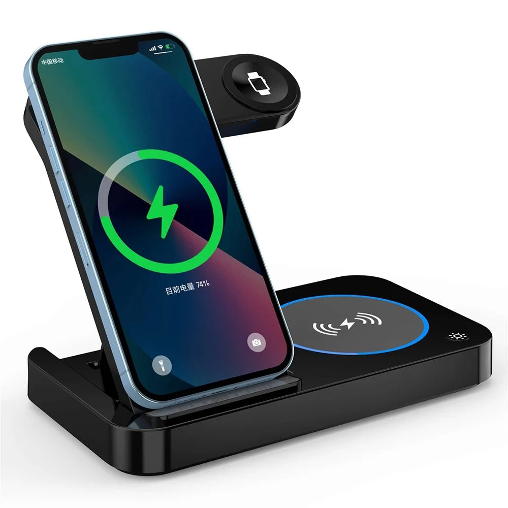 B-18 4 in 1 Folding Charging Dock Magnetic Wireless Charger with USB Output for Smartphone / Smart Watch / Earphones - Black - 7