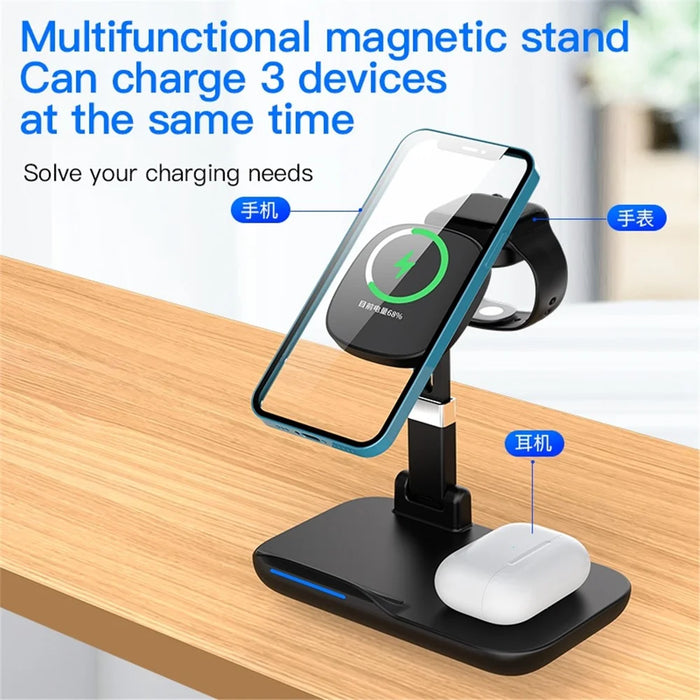 YF-T8 3-in-1 15W Magnetic Wireless Charger Portable Phone Charger Multifunction Charging Stand with Indicator Light - 4