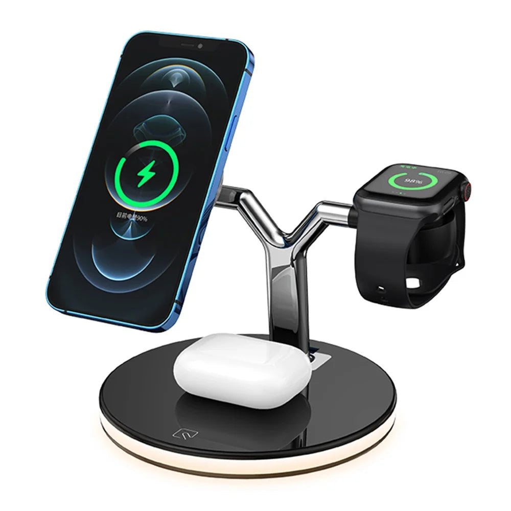 970 For iPhone / Apple Watch / AirPods 3 in 1 Wireless Charger Fast Charging Desktop Stand Cradle with Light - Black - 1