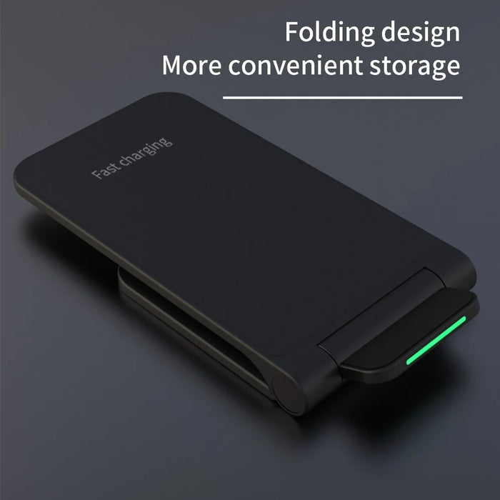 S25 Foldable 15W Wireless Charger Cellphone Stand Fast Charging Dock for iPhone Android Phone - Black - 4