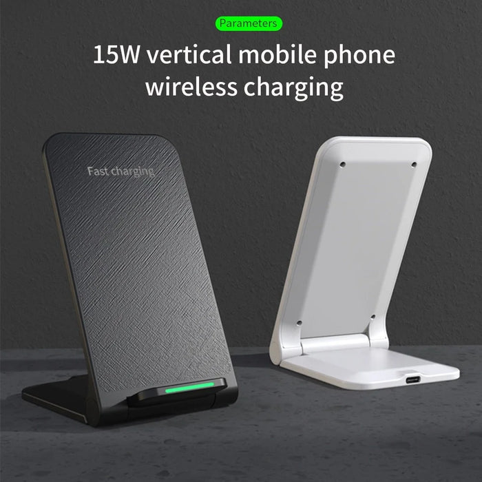 S25 Foldable 15W Wireless Charger Cellphone Stand Fast Charging Dock for iPhone Android Phone - Black - 7