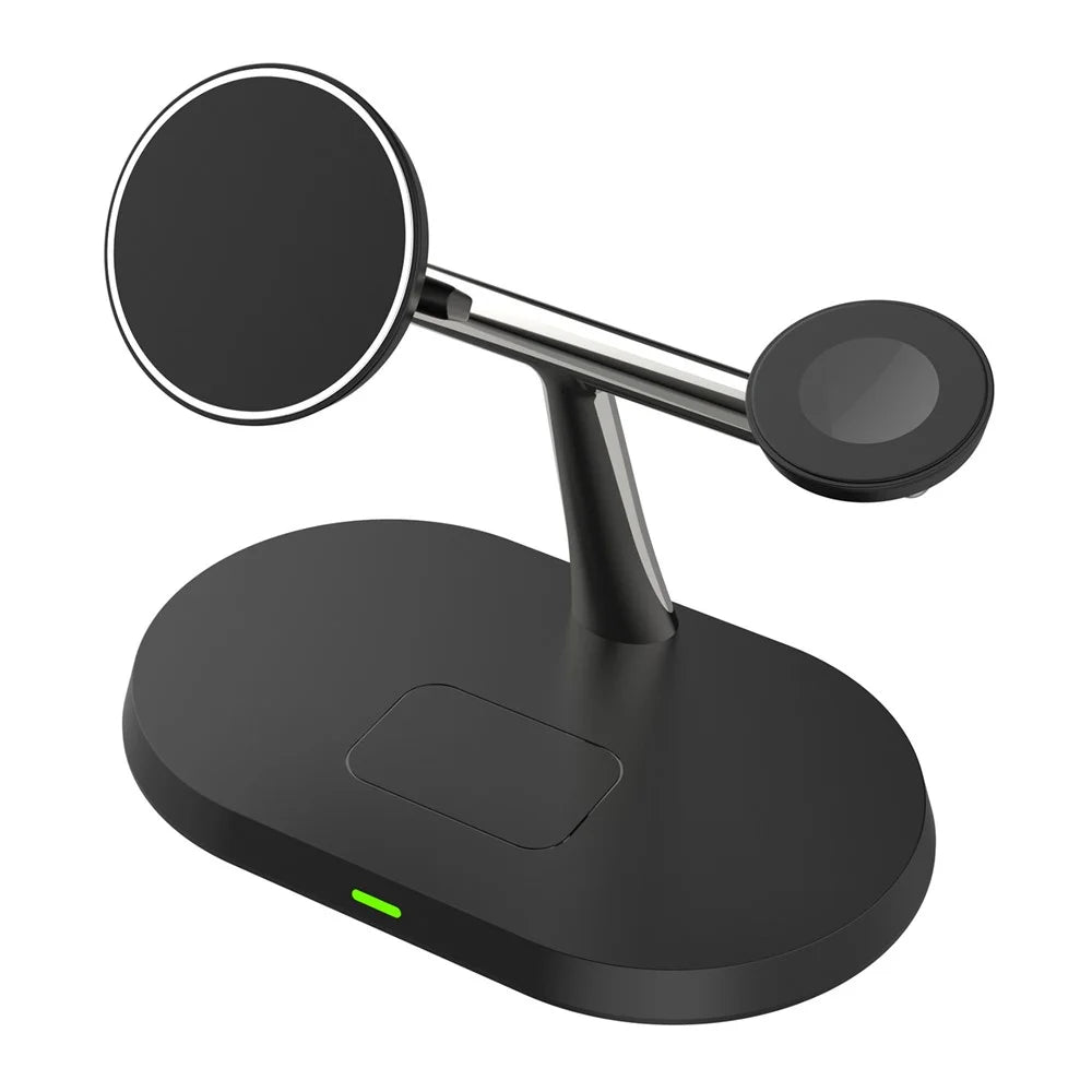 CF31 3-in-1 Magnetic Wireless Charger 15W Fast Charging Stand Holder for Apple Watch / AirPods / iPhone and Qi-enabled Devices - Black - 2