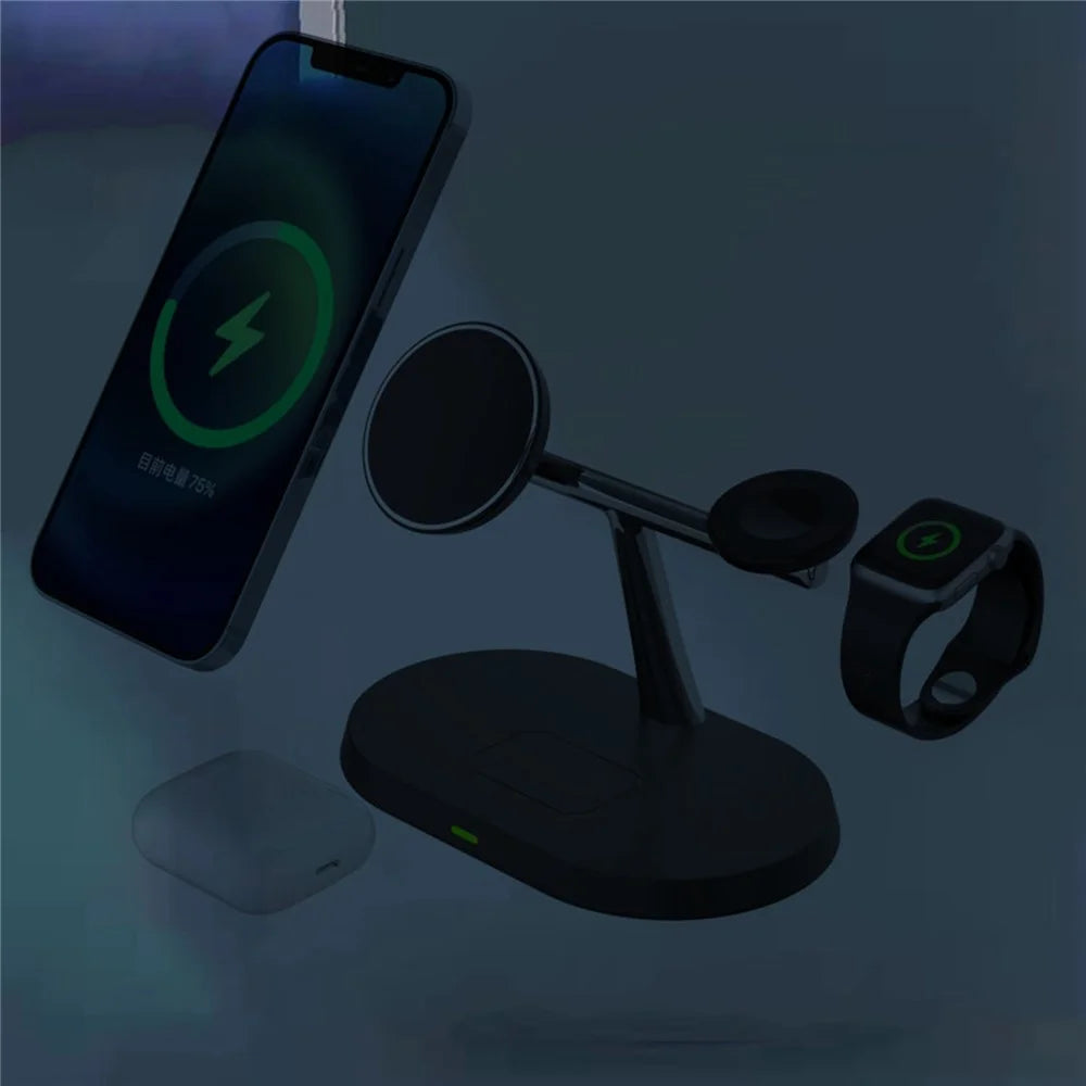 CF31 3-in-1 Magnetic Wireless Charger 15W Fast Charging Stand Holder for Apple Watch / AirPods / iPhone and Qi-enabled Devices - Black - 3