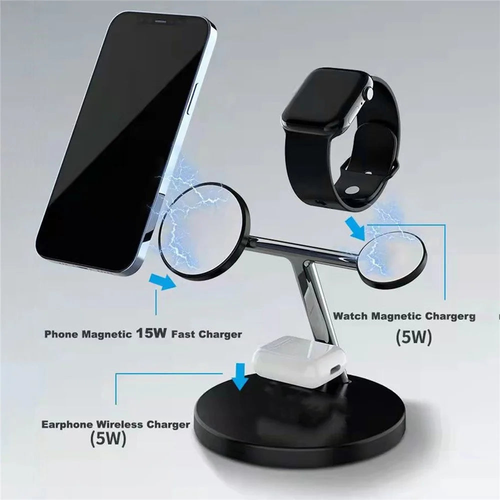CF31 3-in-1 Magnetic Wireless Charger 15W Fast Charging Stand Holder for Apple Watch / AirPods / iPhone and Qi-enabled Devices - Black - 4
