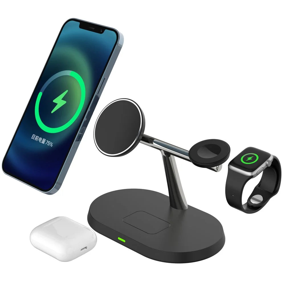 CF31 3-in-1 Magnetic Wireless Charger 15W Fast Charging Stand Holder for Apple Watch / AirPods / iPhone and Qi-enabled Devices - Black - 6