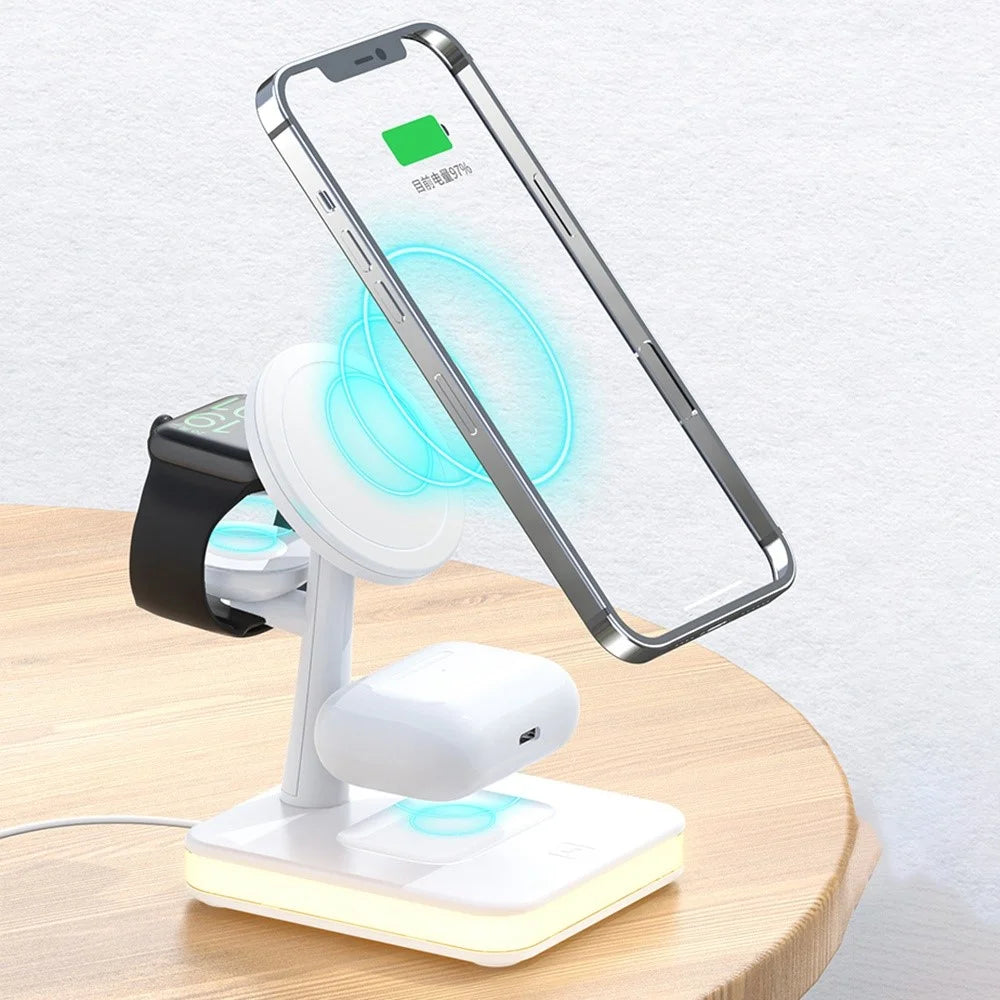 JJT-991 For iPhone / Apple Watch / AirPods 4 in 1 Magnetic Wireless Charger with USB Output Multifunction Charging Base - White - 3