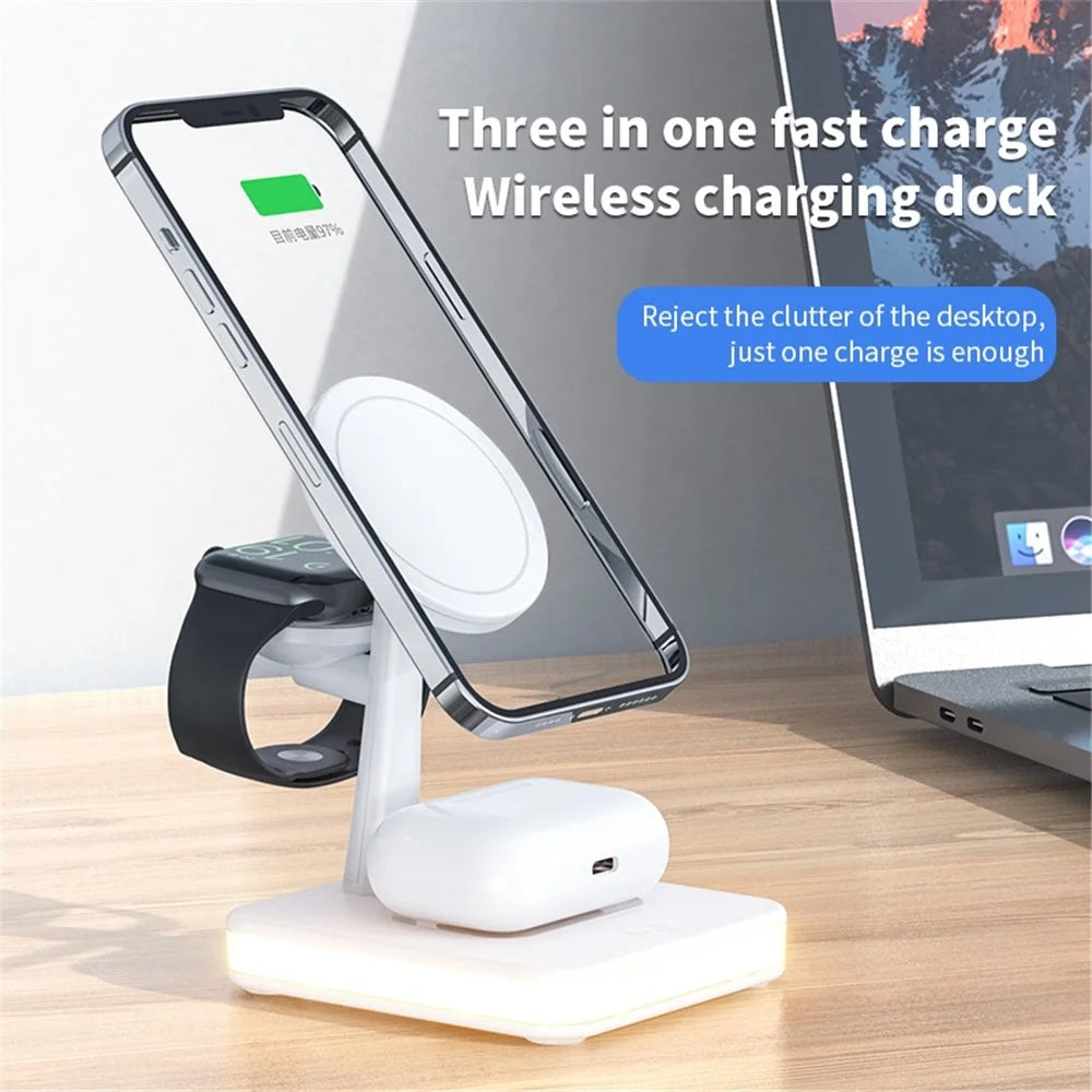 JJT-991 For iPhone / Apple Watch / AirPods 4 in 1 Magnetic Wireless Charger with USB Output Multifunction Charging Base - White - 4