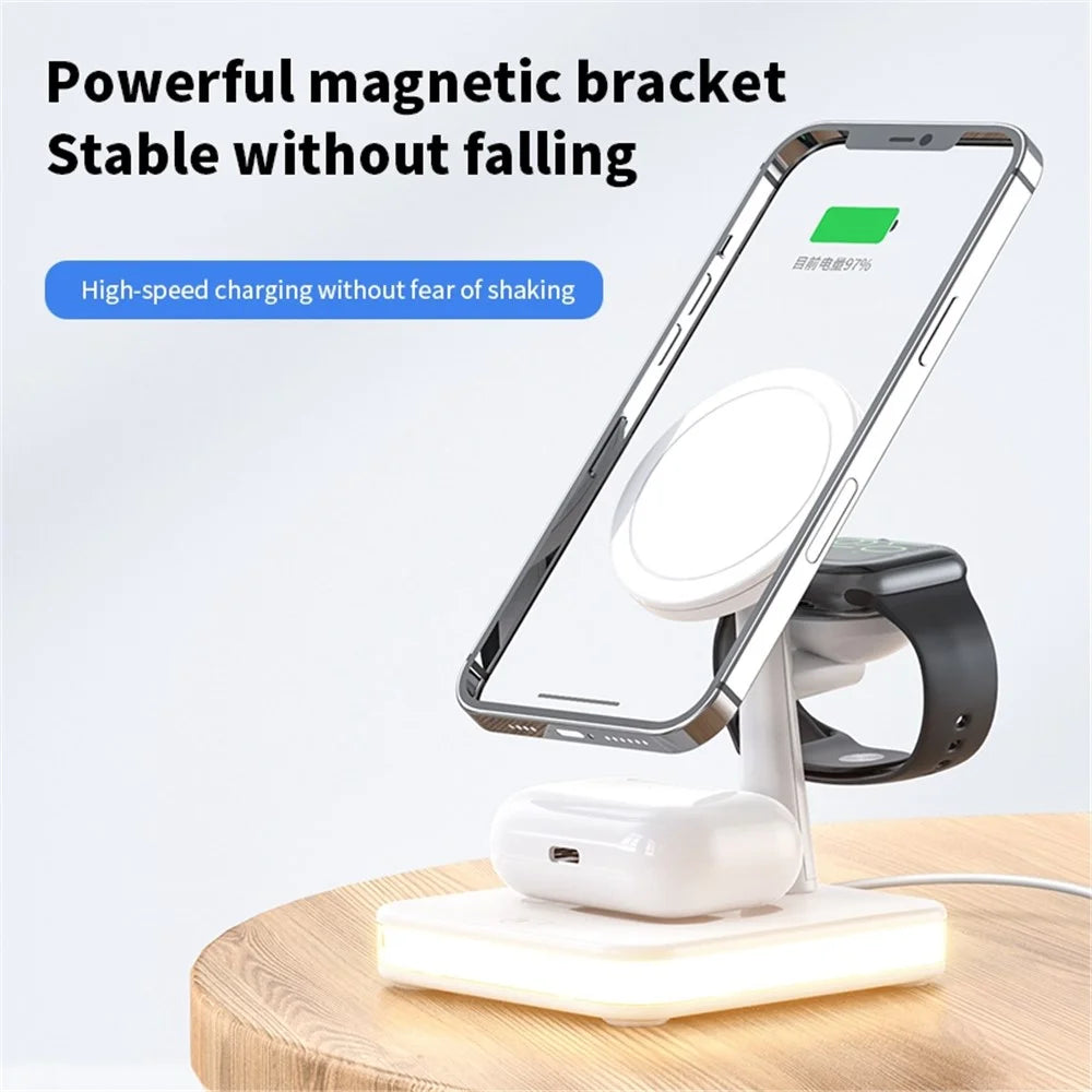 JJT-991 For iPhone / Apple Watch / AirPods 4 in 1 Magnetic Wireless Charger with USB Output Multifunction Charging Base - White - 5