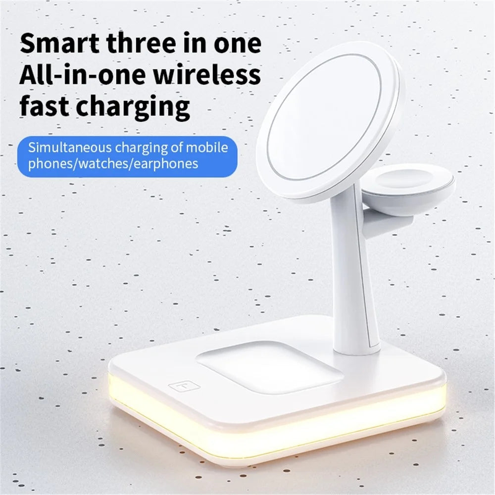 JJT-991 For iPhone / Apple Watch / AirPods 4 in 1 Magnetic Wireless Charger with USB Output Multifunction Charging Base - White - 6
