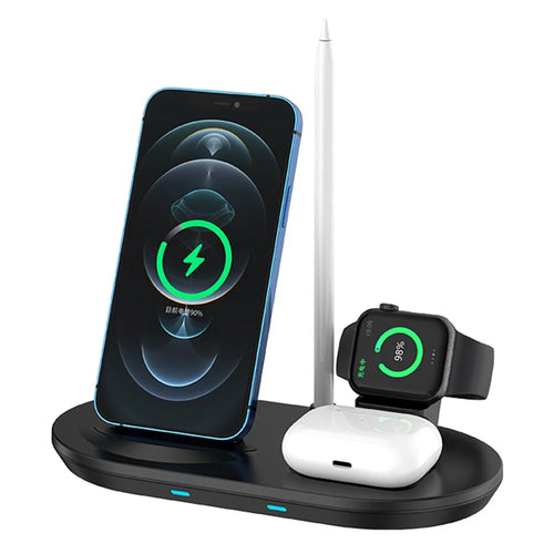 JJT-885 4 in 1 Wireless Charger for iPhone / Apple Watch / AirPods / Apple Pencil Multifunction 15W Fast Charging Station - Black - 1