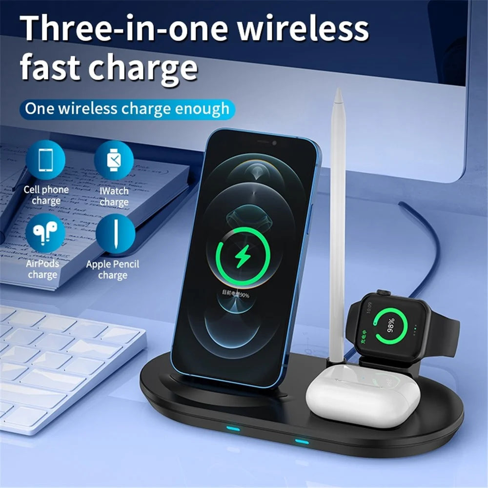 JJT-885 4 in 1 Wireless Charger for iPhone / Apple Watch / AirPods / Apple Pencil Multifunction 15W Fast Charging Station - Black - 3