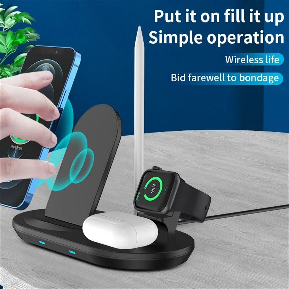 JJT-885 4 in 1 Wireless Charger for iPhone / Apple Watch / AirPods / Apple Pencil Multifunction 15W Fast Charging Station - Black - 5