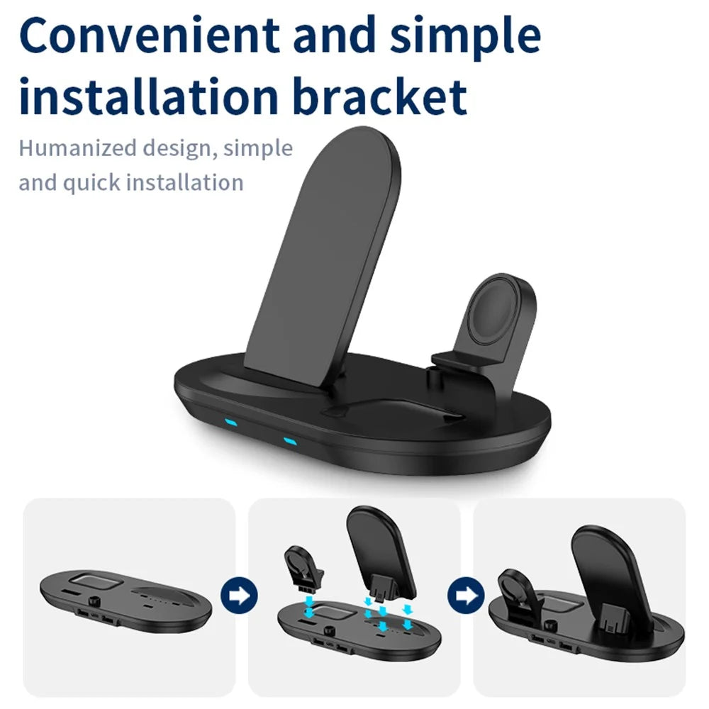 JJT-885 4 in 1 Wireless Charger for iPhone / Apple Watch / AirPods / Apple Pencil Multifunction 15W Fast Charging Station - Black - 7