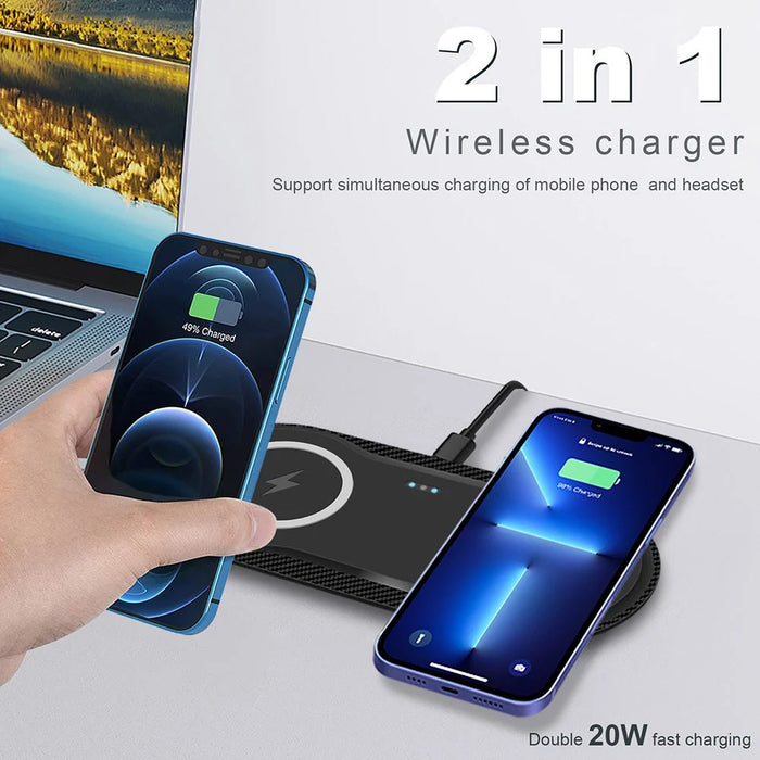 B552 2 in 1 for Mobile Phone / Headset Fast Wireless Charger Double 20W Charging Pad - 2