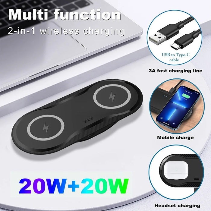 B552 2 in 1 for Mobile Phone / Headset Fast Wireless Charger Double 20W Charging Pad - 4