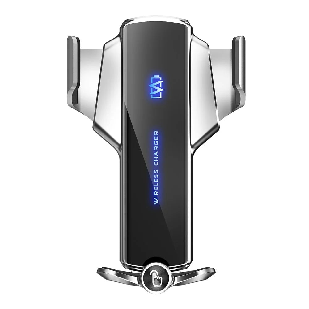 P9 Electric Locking Car Air Outlet Phone Holder 15W Wireless Charger Universal Cellphone Bracket - Silver - 1