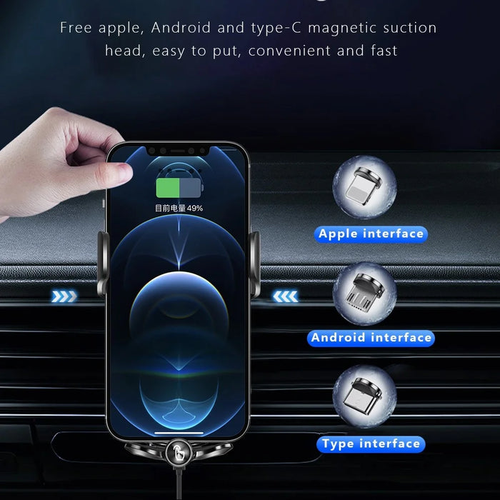 P9 Electric Locking Car Air Outlet Phone Holder 15W Wireless Charger Universal Cellphone Bracket - Silver - 2